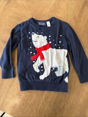 The Children's Place Navy Sweater with Polar Bear and Red Scarf